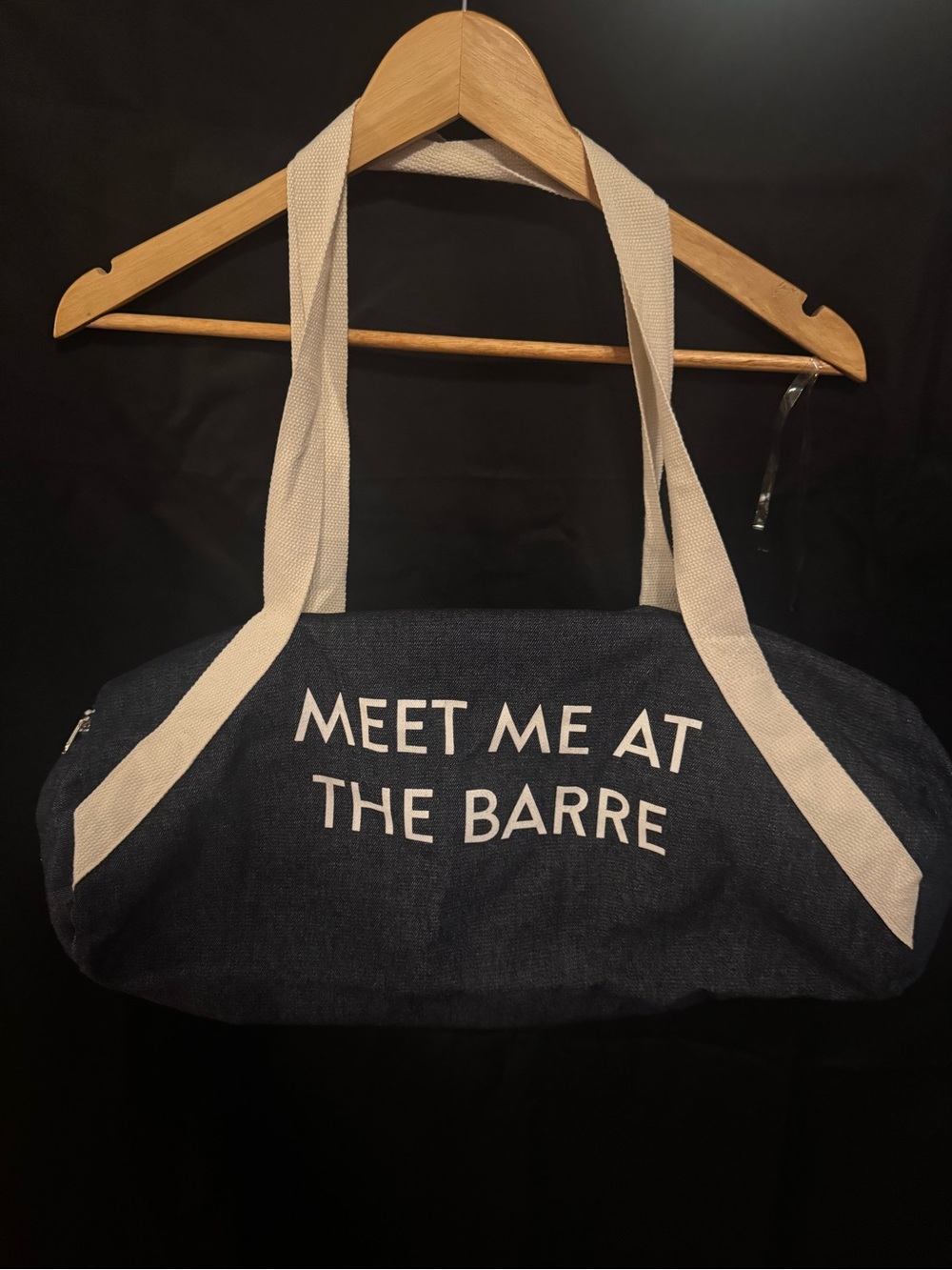 Meet Me At The Barre Navy Duffel Tote with Cream Straps